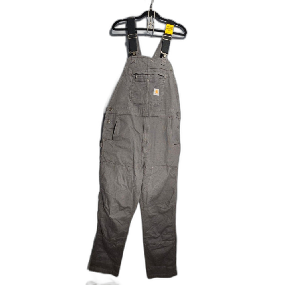 NWT Carhartt Mens 38x34 Rugged Flex Canvas Bib Overalls Grey 102987 OR2987-M
